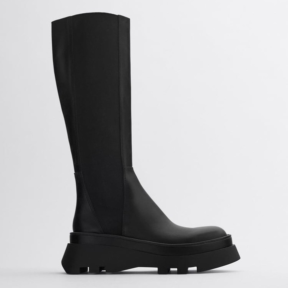 NWT Zara Lug Sole Leather Tall Boots - Picture 12 of 16